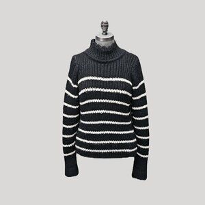 Iris Setlakwe Black and White Striped Knit Turtleneck